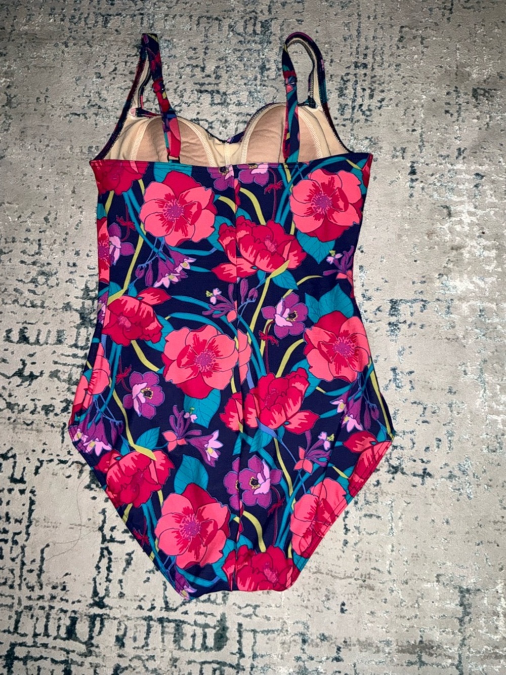 Lands End Floral One-Piece Swimsuit in Navy, Pink & Teal - Picture 3 of 6